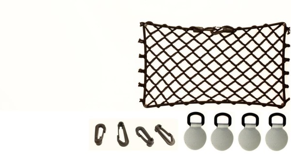 Decksnetz, elastisch, Höhe 17 cm, Länge 35 cm, mit Simplexhaken, mit D-Ringen zum Aufkleben Grau