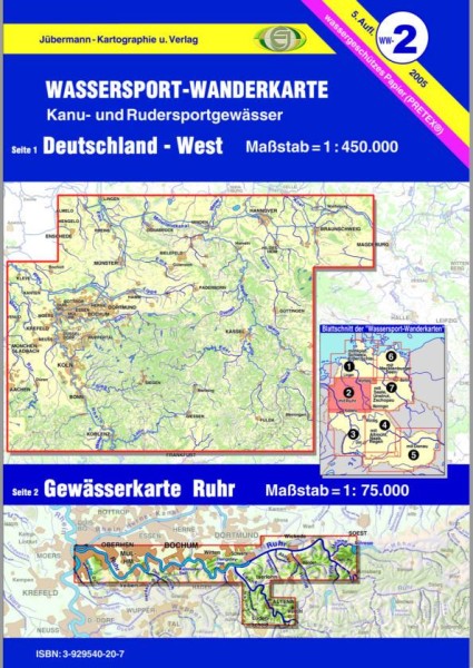 Wassersport-Wanderkarte Nr.2, Deutschland-West mit Karte des Ruhrradweges