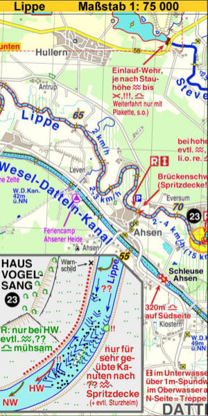 Gewässerkarte Lippe, Paderborn bis Wesel m. Wesel-Datteln-Kanal u. Datteln-Hamm-Kanal