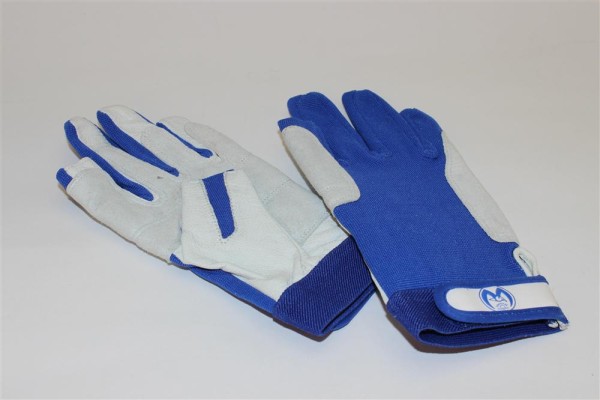 Segelhandschuhe Leder weiß/blau, 2-Finger offen S, M, L, XL