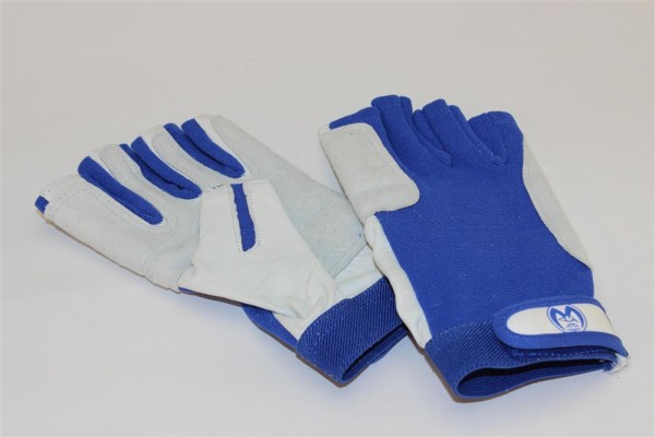 Segelhandschuhe Leder weiß/blau, 5-Finger offen S, M, L, XL